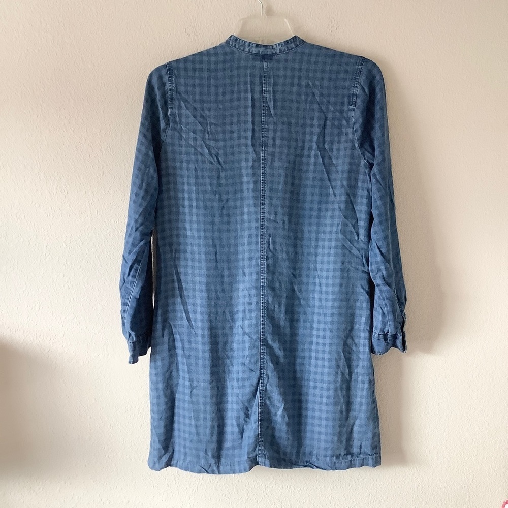 Chambray Shirtdress M Roll-Tab Sleeve Gingham Check Coastal Preppy Tomato Girl - Picture 10 of 12